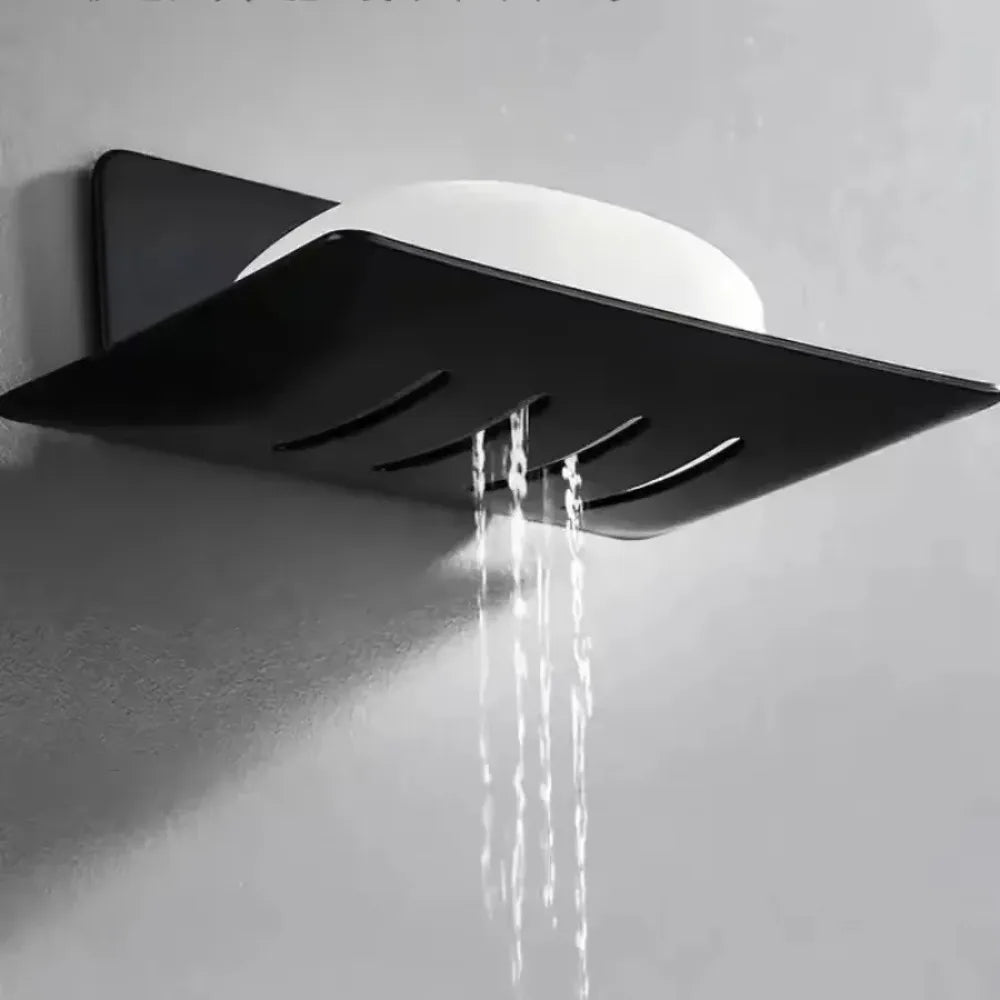 1pc 2025 Black Soap Box Non Perforated Wall Mounted Bathroom Soap Holder Storage Rack
