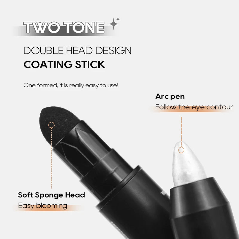 Dual-ended Design Shimmer Eyeshadow Stick, Multiple Used Colors, Eyeshadow&lying Silk&face Highlight Pen with Cotton Brush