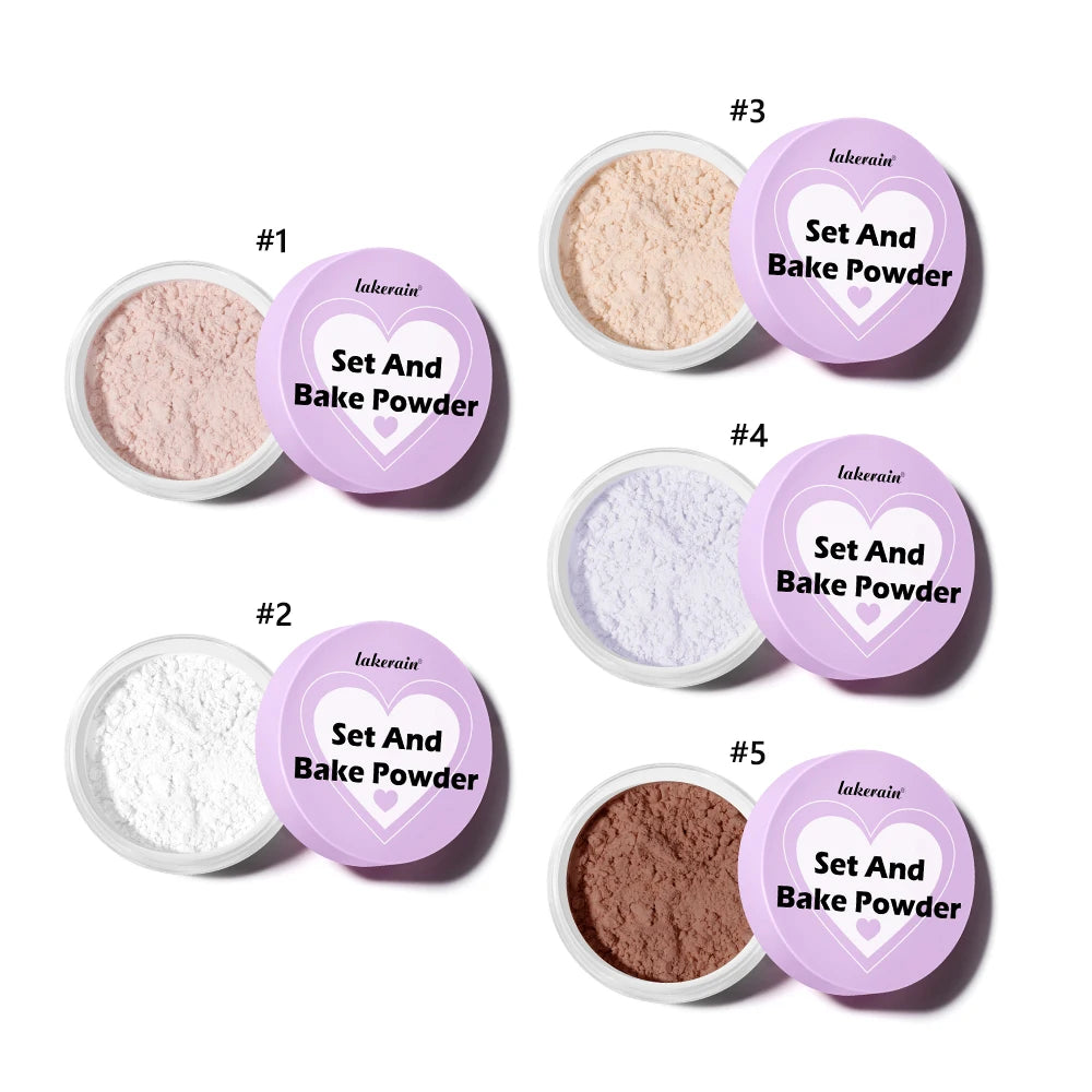 Long Lasting Bake Setting Powder and Puff Puff Pass Set 5 Colors Oil-Absorbing Matte Finish Locks Setting Face Cosmetics kimchi