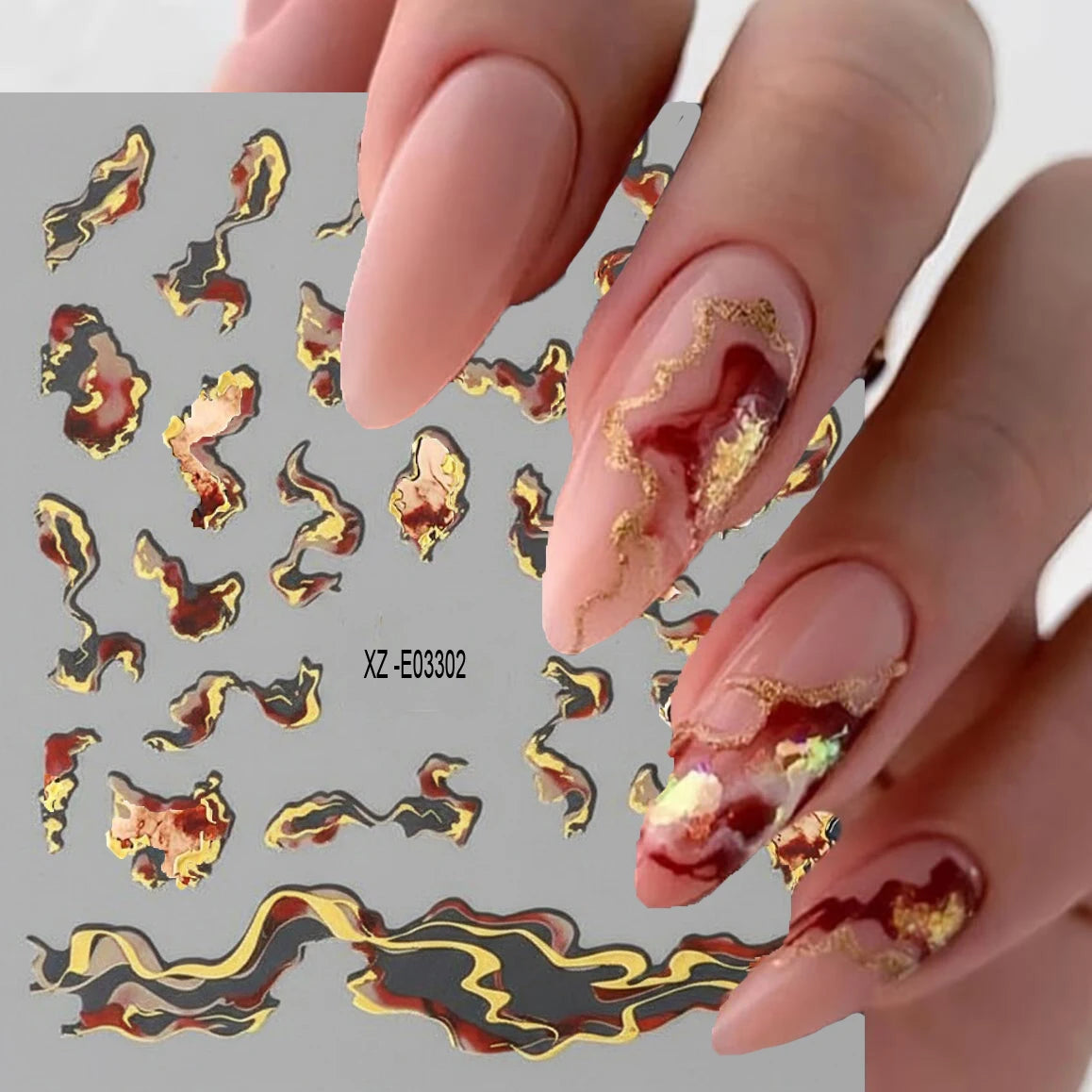 3/6/12PCS 3D Gold Foil Marble Print Nail Art Stickers Luxury Blue Gradient Ink Design Adhesive Nail Decal Geometric Nail Slider