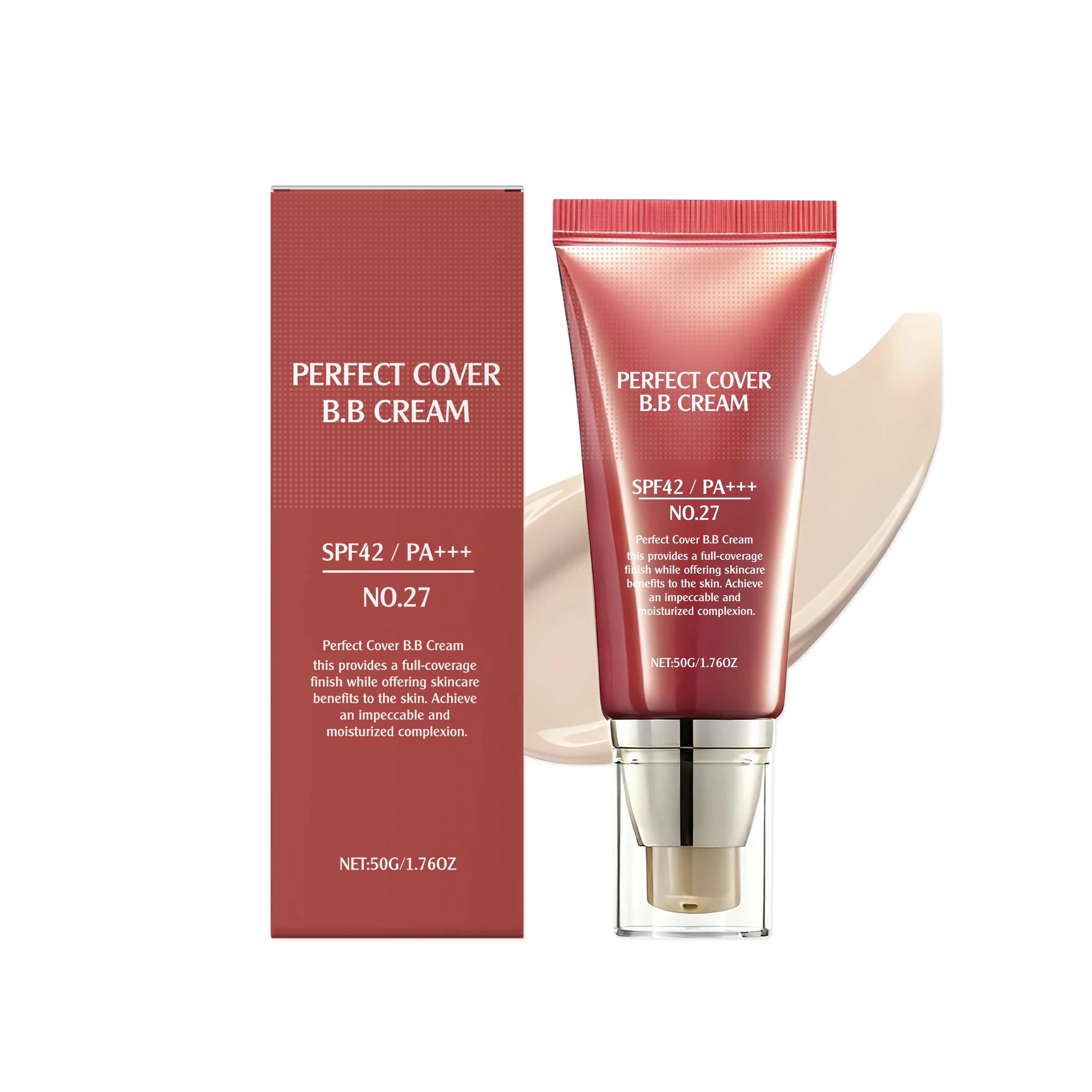 BB Cream SPF 42 PA +++ Tinted Moisturizer for Face Full Coverage Concealer Liquid Foundation Makeup for Dark Circles Fine Lines