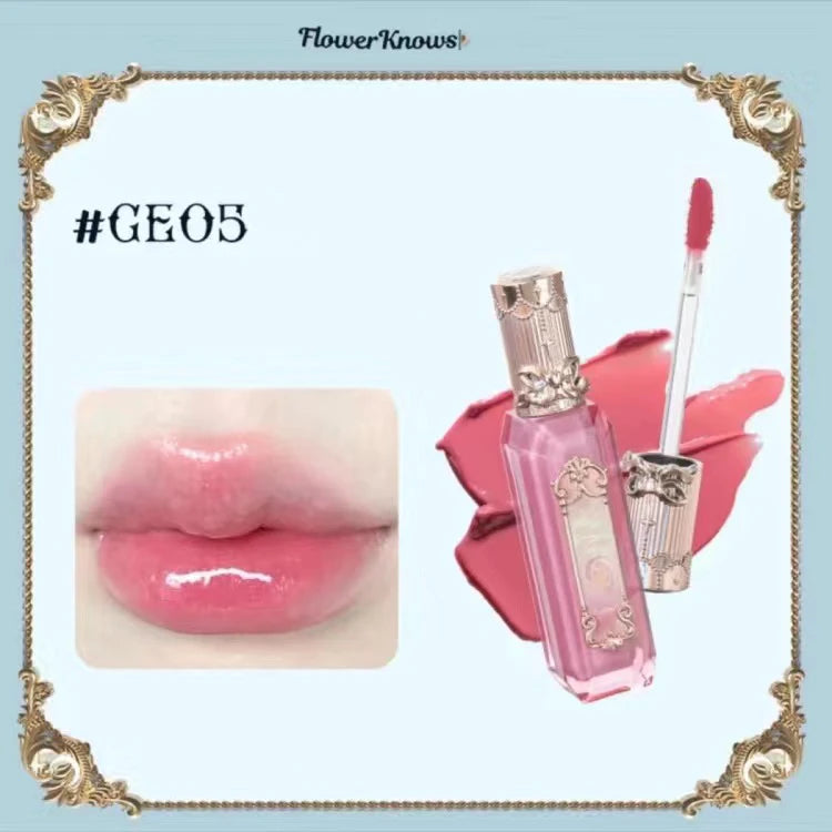 Flower Knows Moonlight Mermaid Clear Lip Gloss Collection Gemstone Lip Glaze Nourishing Mirror Lip Plumber Gloss Makeup 3.5ML