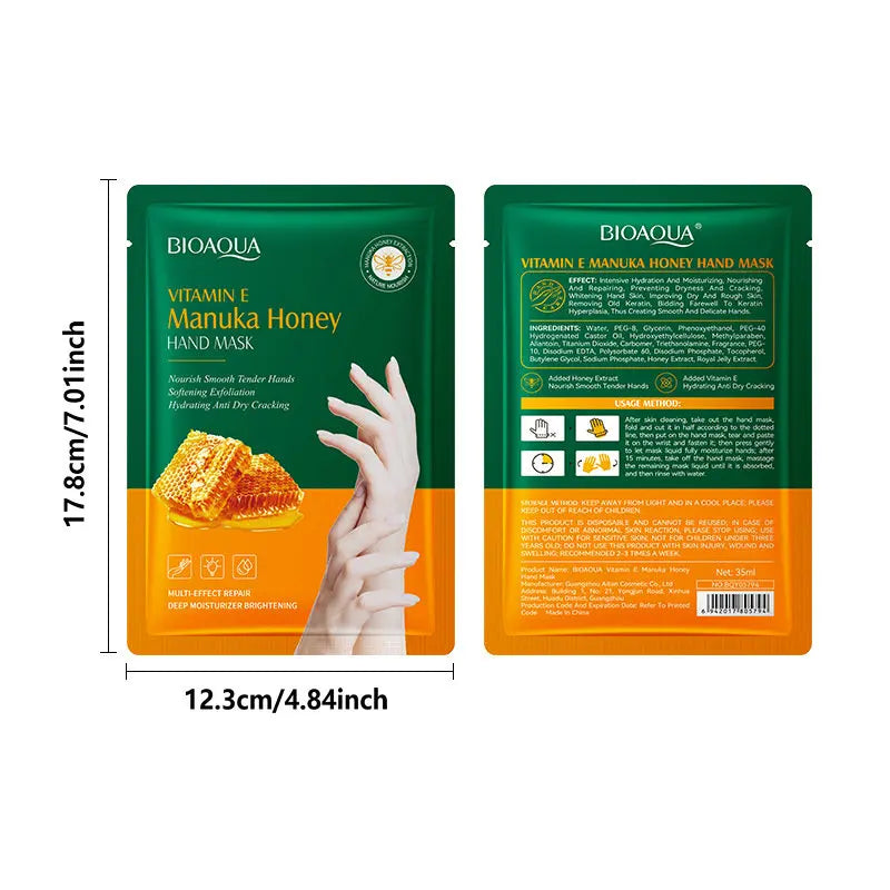 Manuka Honey & Vitamin E Hand Mask - Deep Moisturizing, Exfoliating & Repairing Hand Care for Dry, Cracked Hands