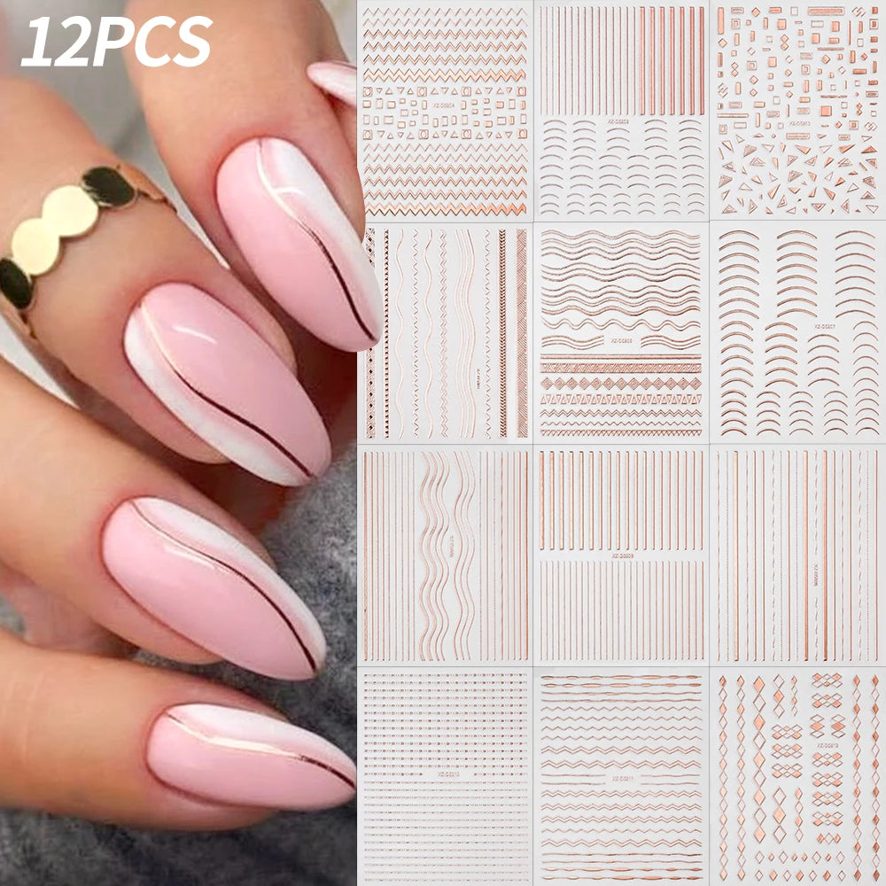 8/9/12/18Pcs New French Nail Stickers Guides DIY Nail Decors 3D Self-Adhesive White+Black Sliders Design Stencil DIY Manicure *&