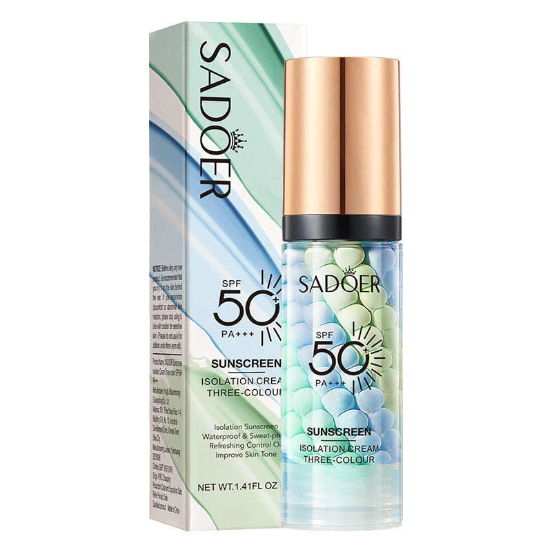 SADOER Three-Color Makeup Primer Cream Brighten Skin Tone and Moisturize Foundation Base Sunscreen SPF 50PA+++