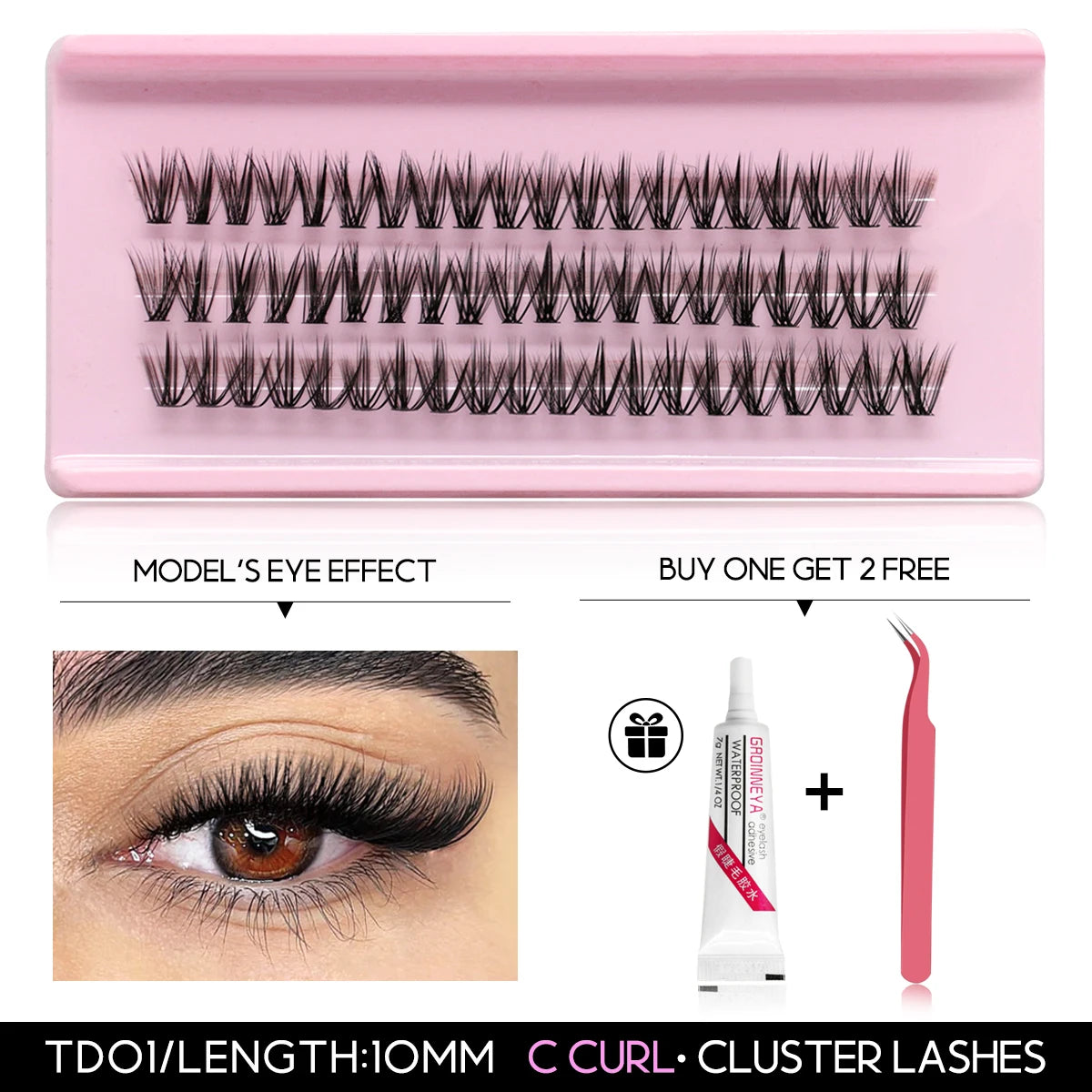 GROINNEYA Fluffy Lash Clusters Kit With Waterproof Strong Hold DIY Lash Extension Kit Lash Bond & Seal & Eyelash Tweezers Makeup