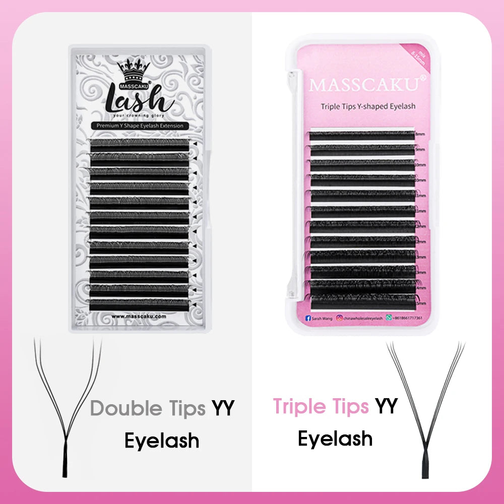 Hot Selling Masscaku 3D Effect Y Style Eyelashes Natural Soft Split Tips Premade Volume Lashes Premium Mink Lash Extensions