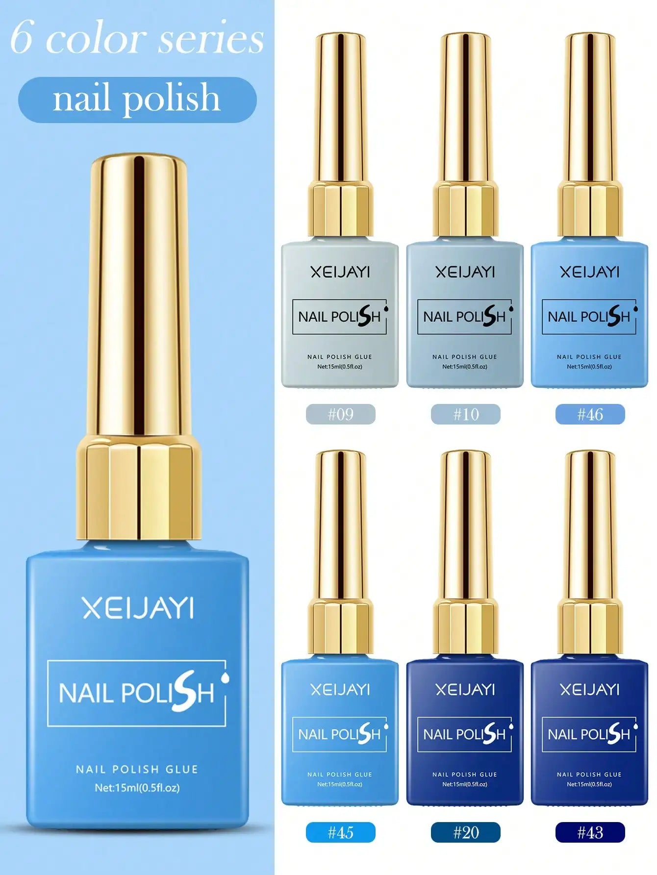 6Colors 15ml Blue Gel Nail Polish Series Starter Pure Soak Off No Wipe Nail Gel Polish Suitable For All Seasons