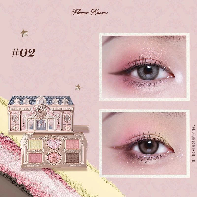 Flower Knows Chocolate Shop Highly Pigmented Eyeshadow Palette Shimmer Matte Glitter Long Lasting Vegan Eye Shadows Cruelty-free