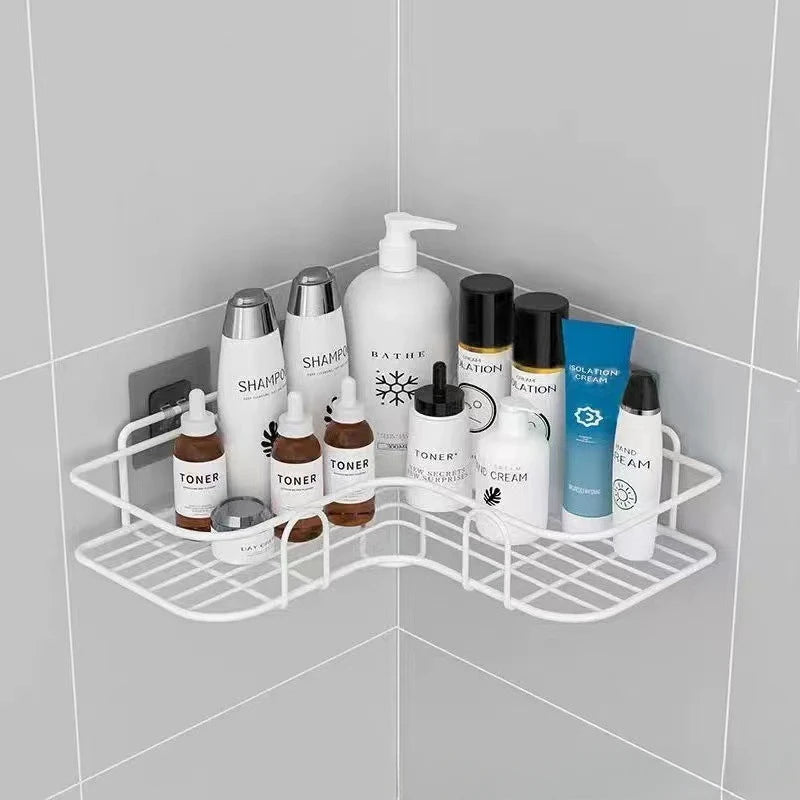 Wall Mounted Bathroom Shelf Corner Storage Iron Shower Drain Basket Cosmetic Rack Shampoo Holder Bathroom Organizer Wall Shelves