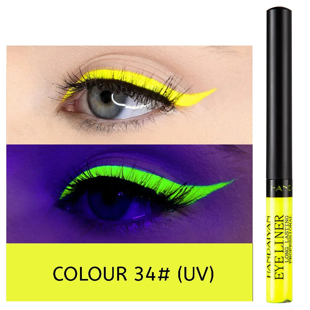 Neon UV Glow Eyeliner Pen Waterproof Matte Liquid Color Eye Liner Pencil Vibrant Yellow Red Purple Makeup Cosmetic
