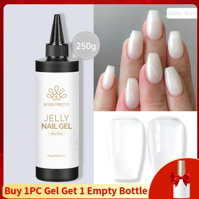 BORN PRETTY 250g Super Top Coat Base Gel Soak off UV LED Drying Long Lasting Semi Permanent Jelly Nude Pink Gel Nail Polish