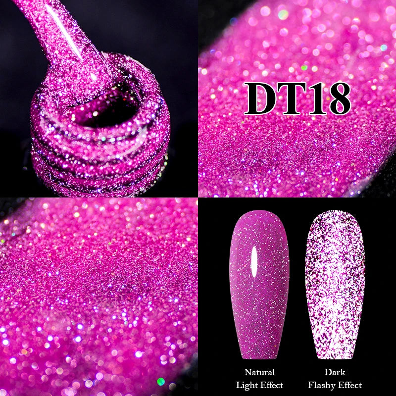 MEET ACROSS 7ml Reflective Glitter Gel Nail Polish Pink Green Purple Sparkling Soak Off UV Gel Polish for Manicure DIY Nail Art