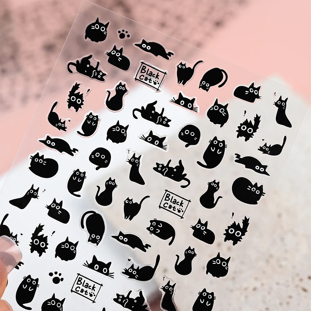 4pcs/set 3D Cute Cartoon Black Cat Nail Stickers Funny Cat Paw/Bowtie Self-Adhesive Nail Art Decals Manicure Accessories DIY 8*1