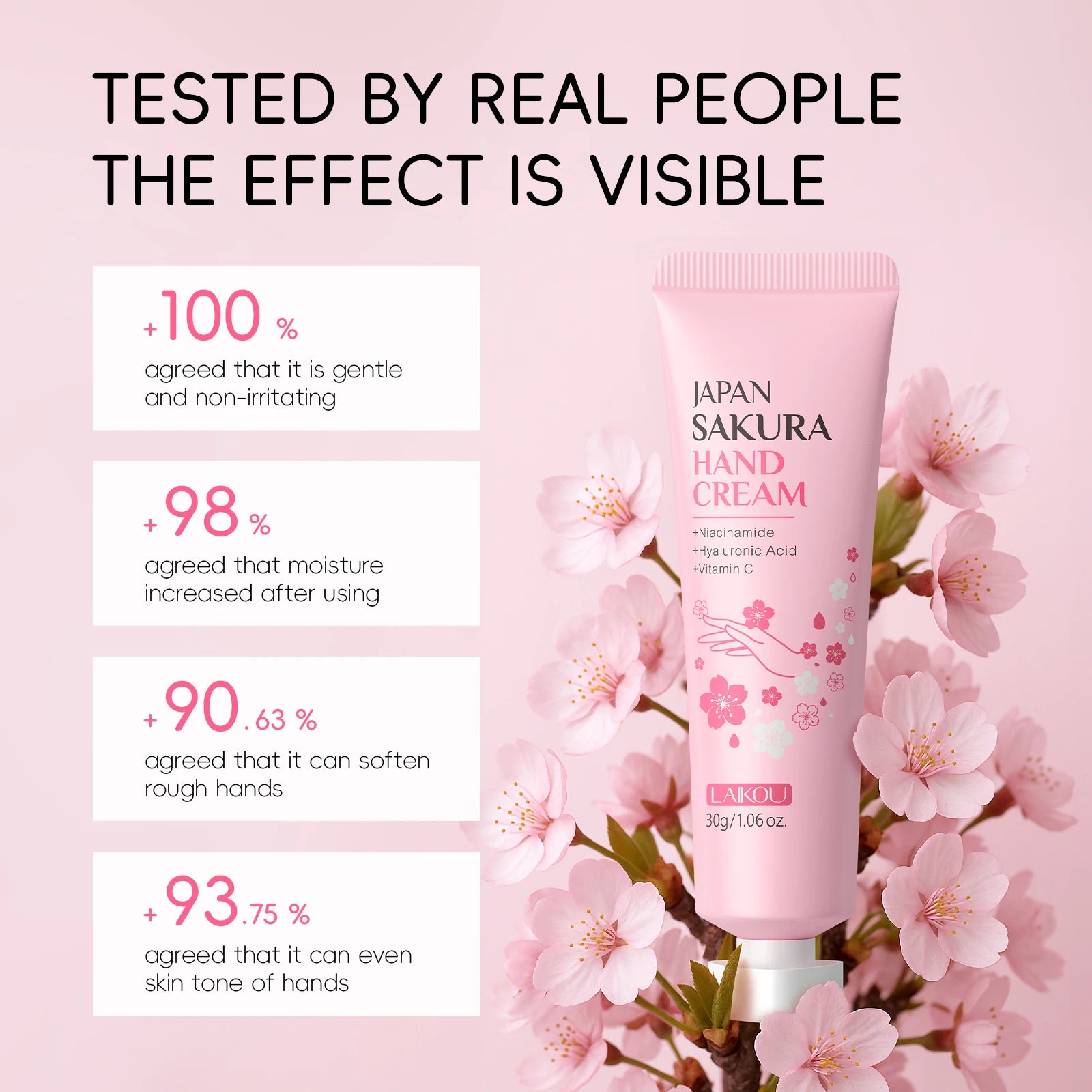 LAIKOU Japan Sakura Hand Cream Hydrating Hand Moisturizer Smoothing Radiant Treatment Refreshing Scent Hand Balm