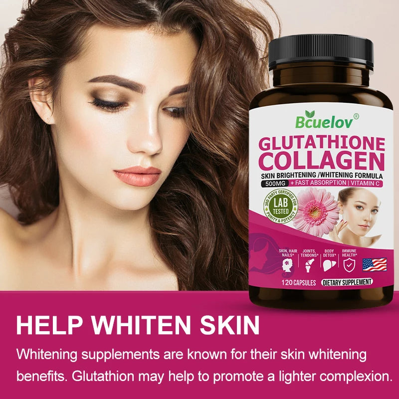 L-Glutathione 500mg Collagen Supplement Vitamin C Antioxidant Skin Brightening Whitening Skin Hair Nails Immune Brain Health