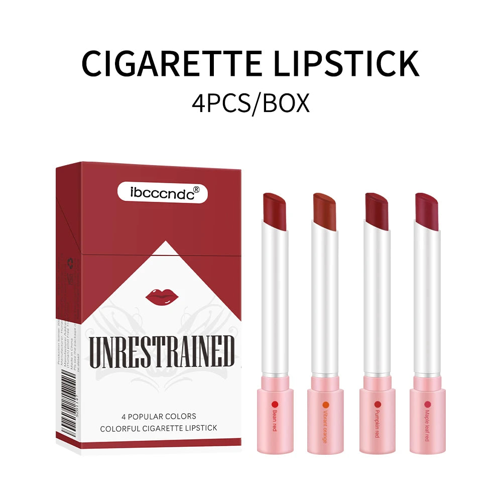 Lakerain 4 Colors Cigarette Lipsticks Velvet Matte Waterproof Long-lasting Lip Non-Stick Cup Cigarette Lipstick Makeup For Women
