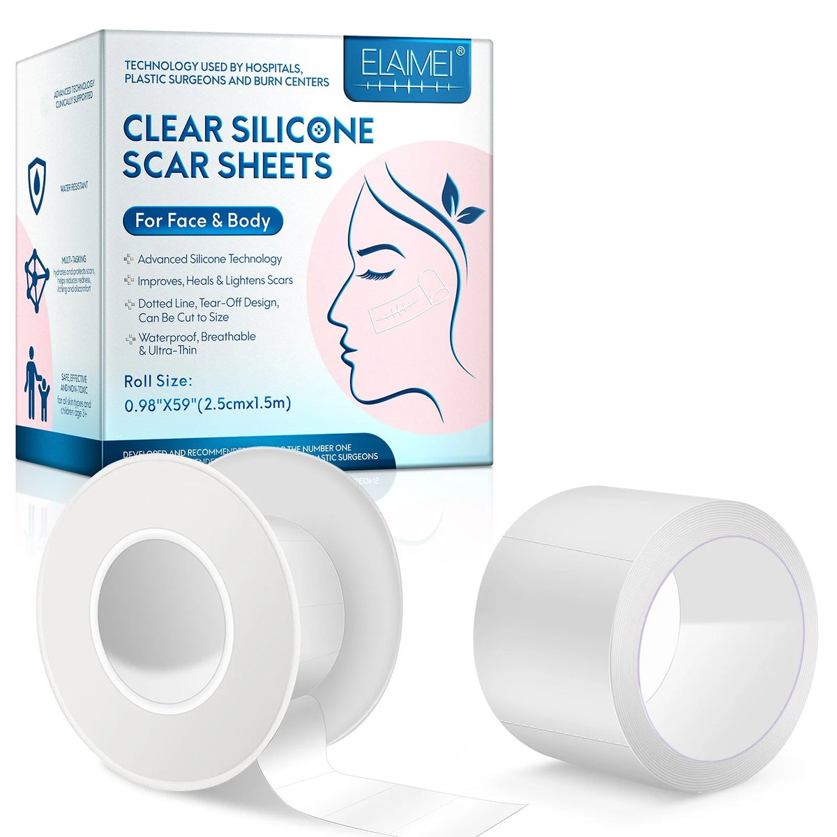 1 Roll Invisible Silicone Scar Sheets , 2.5cm X 150cm Self-Adhesive Scar Cover Tape Reusable and Effective Skin Care Strips