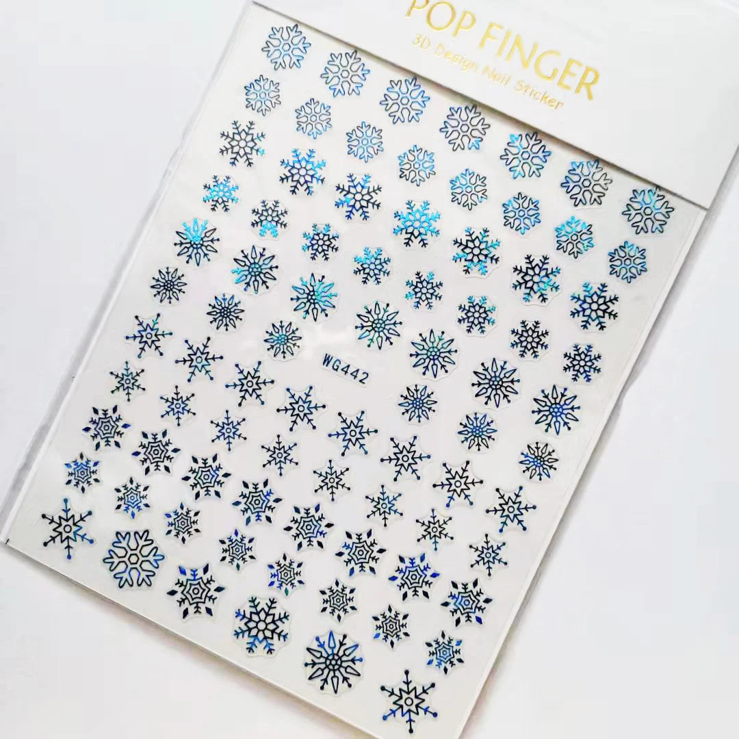 Sliver Bronzing 3D Christmas Nail Art Decoration Sticker Sparkly White Colorful Glitter Geometry Snowflake Winter Slider Foil