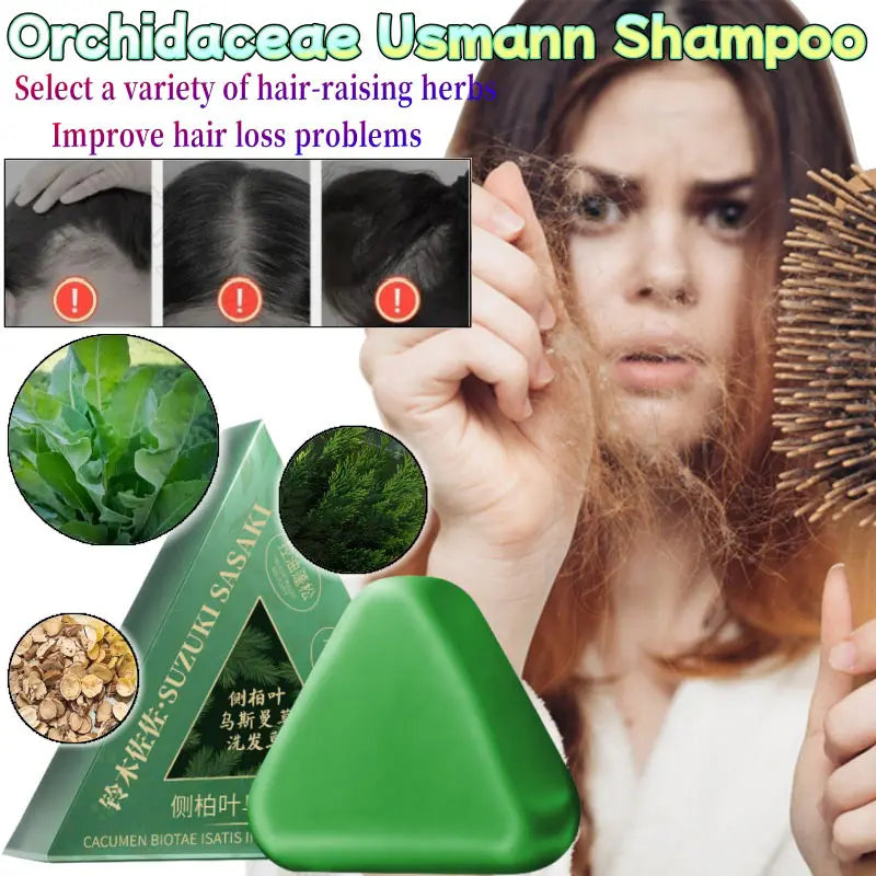 Herbal Handmade Shampoo Soap Arborvitae Usman Grass Anti-hair Loss Oil Control Dandruff Itching Herbal Fluffy Hair Follicle Soap