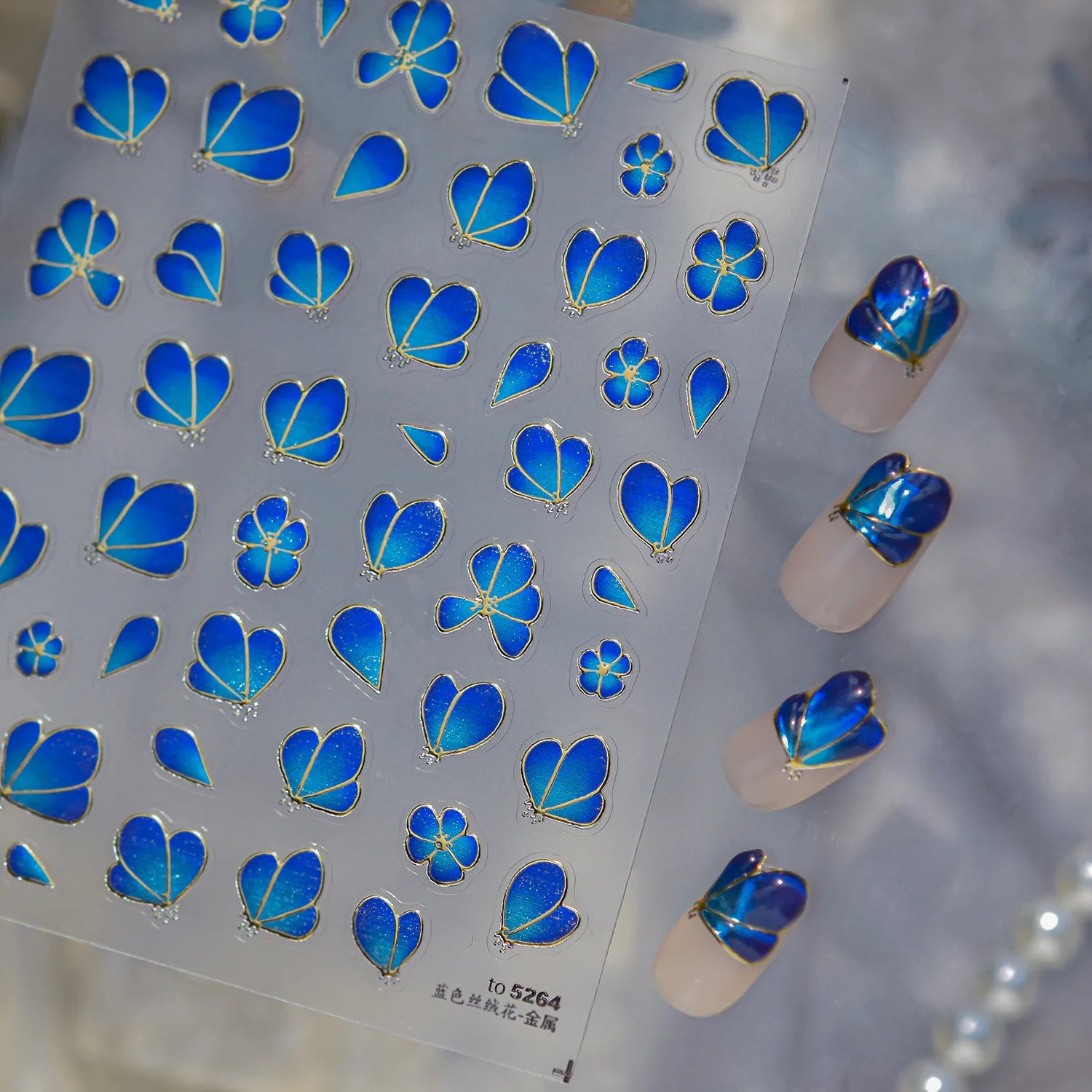 5D Summer Ocean Nail Art Stickers Blue Water Wave Daisy Spiral Pattern Self-adhesive Seaside Nail Decal DIY Manicure Decoration