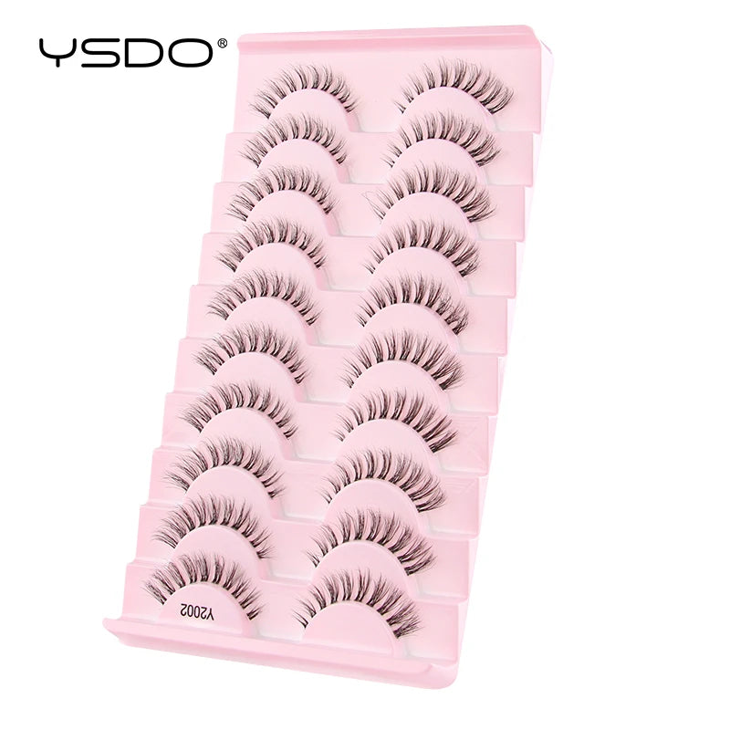 YSDO False Lashes 5/10 Pairs Half Lashes Natural Long Cat Eye Lashes 3D Mink Eyelashes Full Strip Lashes Extension Makeup Tools