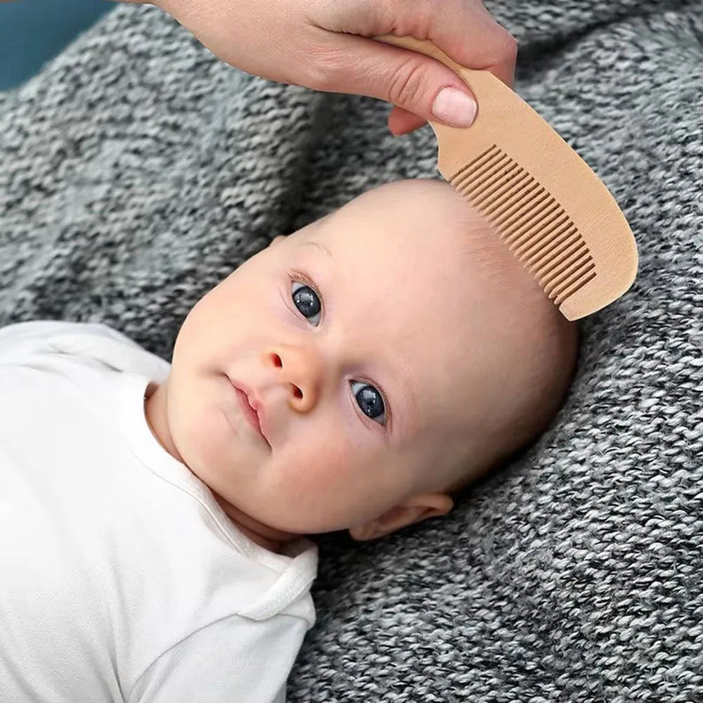 3PCS Newborn Wool Baby Wooden Brush Comb Newborn Hair Brush Infant Head Massager Portable Comb Hair Bath Brush Comb