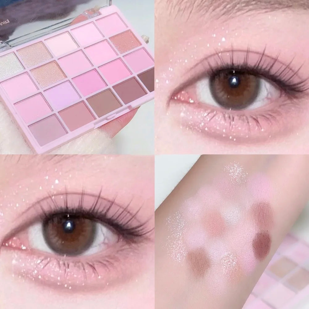 20-Color Warm Eyeshadow Palette – Romantic Smoky & Rose Tones, Matte & Glitter, High-Pigment, Smudge-Proof, Beauty Makeup