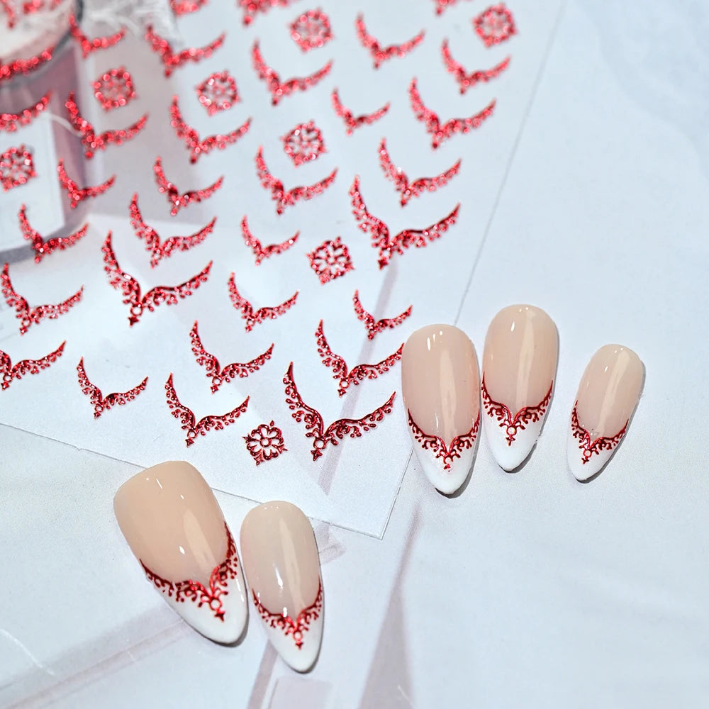 1pcs Gilded French 3D Embossed Nail Stickers Metallic V-Shaped Lace Fingertip Pattern Charming Design Nails Decoration Supplies