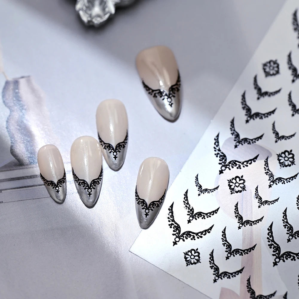 1pcs Gilded French 3D Embossed Nail Stickers Metallic V-Shaped Lace Fingertip Pattern Charming Design Nails Decoration Supplies