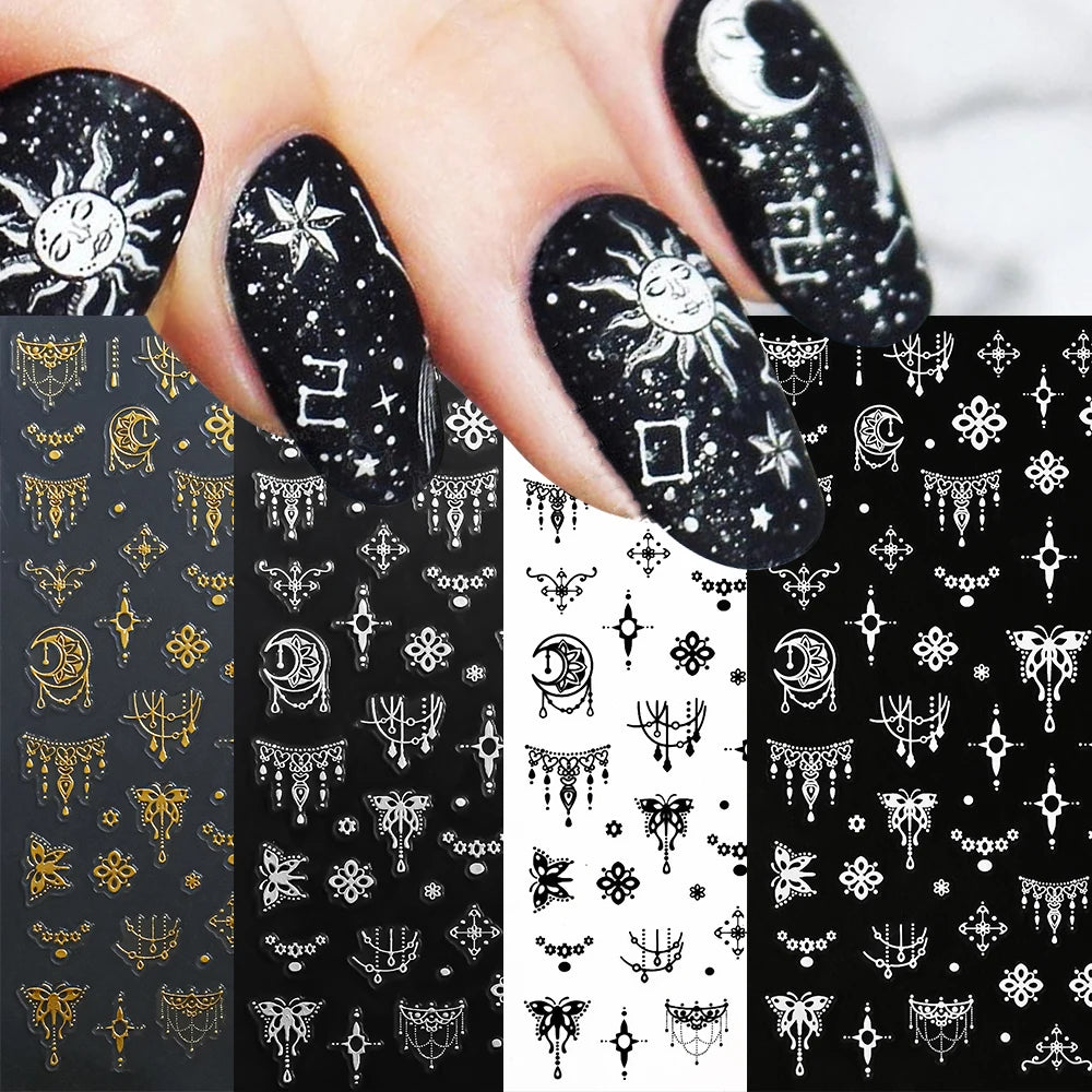 4pcs/set 3D Cute Cartoon Black Cat Nail Stickers Funny Cat Paw/Bowtie Self-Adhesive Nail Art Decals Manicure Accessories DIY 8*1