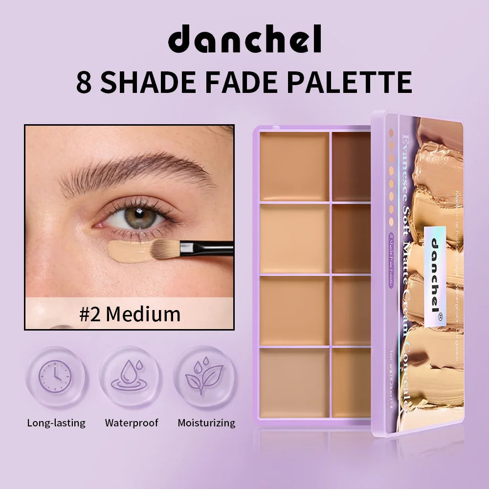 8 Shade Fade Palette Soft Matte Texture Cover Dark Circles, Redness, Skin Blemishes Waterproof Sweatproof Long-wearing Concealer