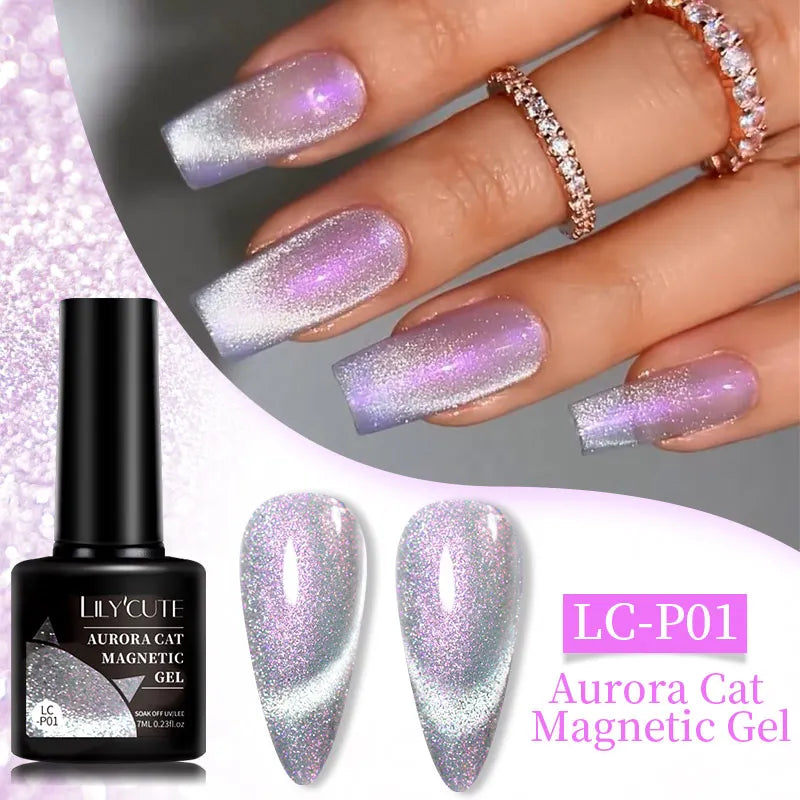 LILYCUTE 7ML Ocean Blue Cat Magnetic Gel Nail Polish Sparkling Glimmer Gel Polish Semi Permanent UV Magnet Gel Varnish Nail Art