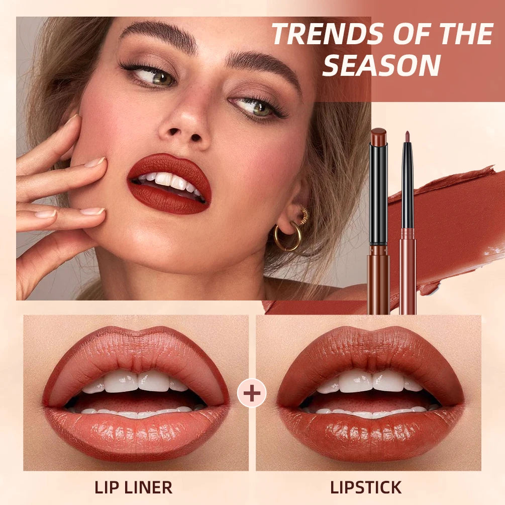 QIBEST 12 Colors Lip Makeup Nude Lipstick Pencil Waterproof Long Lasting Sexy Red Lip Stick Matte Lip Liner Pen Lipstick