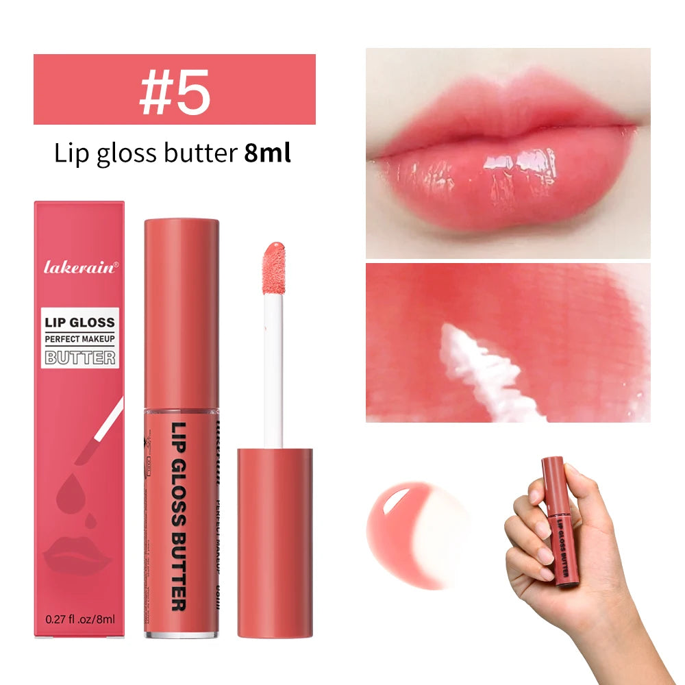 8ml Butter Non-stick Cup Gloss Lip Gloss Moisturizing Mirror Lip Gloss Lasting Color Lip glaze Dye Lip Liquid Makeup For Women