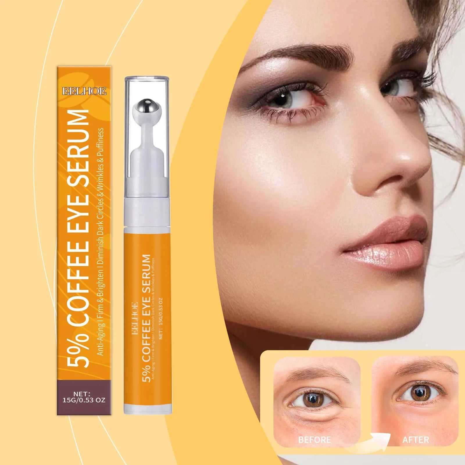 5% Coffee Eye Serum Collagen Lightens Dark Circles Bags Puffiness Fade Eye Fine Line Tighten Moisturizing Under Eyes Skin Care