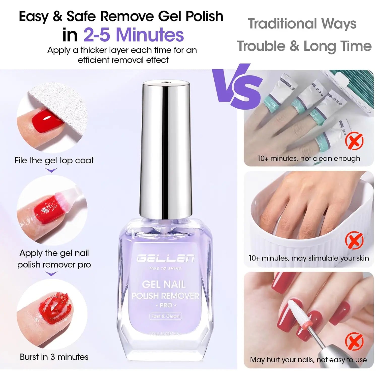 18ml Gel Nail Polish Remover UV Gel Polish Fast Remove No Soaking Needed Professional Nail Art Remover Kit for Home Salon