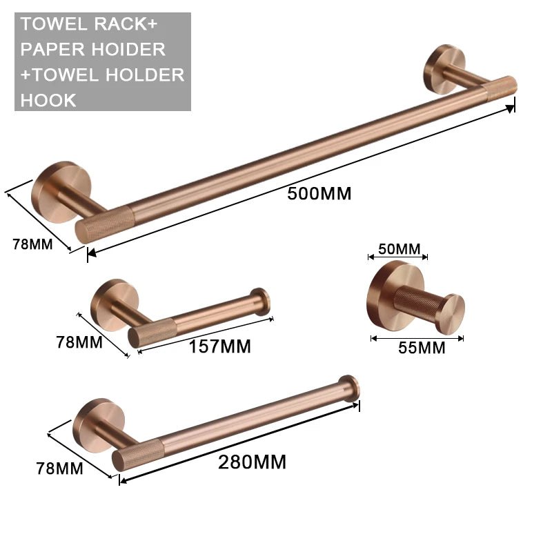 Brushed Rose Gold Accessories Set Toilet Brush Holder Toilet Paper Holder Towel Bar Rail Rack Hanger Hook Soap Dish Hardware