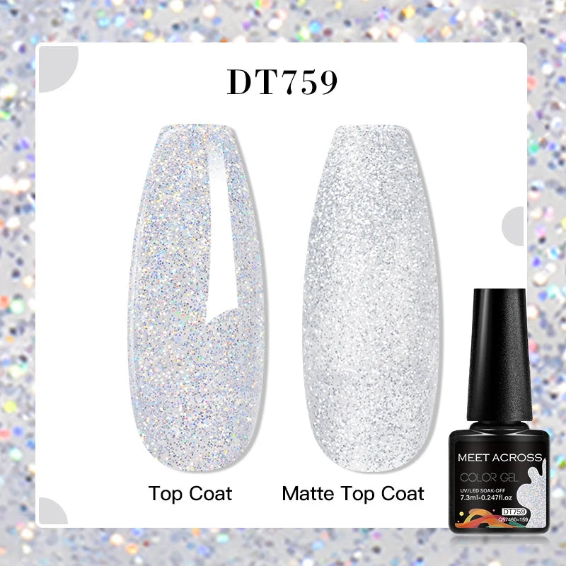 MEET ACROSS 7ml Red Blue Green Metallic Gel Nail Polish Super Bright Mirror Effect Semi Permanent LED UV Gel Nail Art Varnish