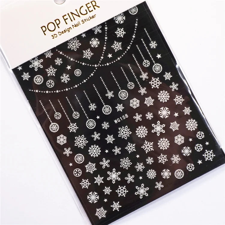 Sliver Bronzing 3D Christmas Nail Art Decoration Sticker Sparkly White Colorful Glitter Geometry Snowflake Winter Slider Foil