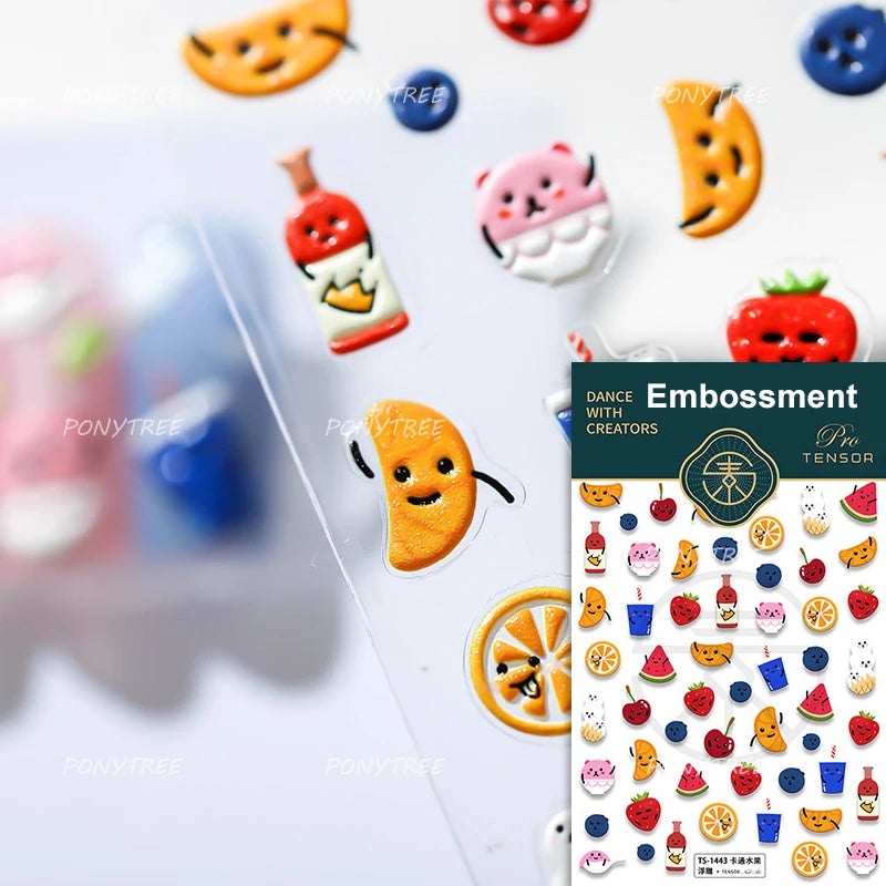 Shiny Attractive Apple Core Peel Cute Fruits Bowknot Tie Star Self Adhesive Nail Art Stickers Charming Rhinestone Manicure Decal