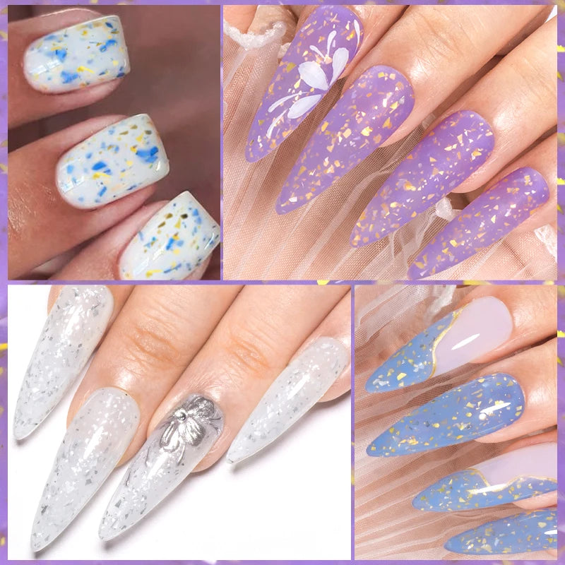 MEET ACROSS 7ml Pink Glitter Rubber Base Nail Gel Polish Sparkling Gold Foil DIY Nail Art Painting Gel Long Lasting Varnish