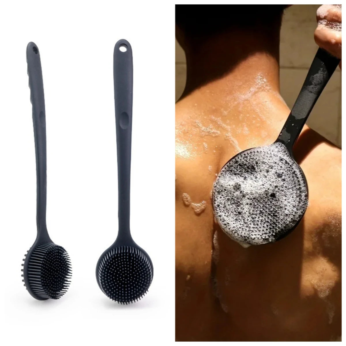 Soft Silicone Body Scrubber Back Brush Bath Shower Brush with Handle Exfoliating Back Scrub Skin Massager Body Care Bath Supplie