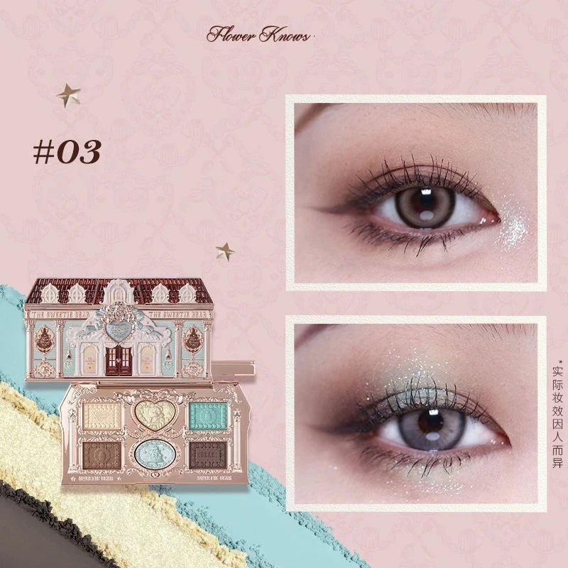 Flower Knows Chocolate Shop Highly Pigmented Eyeshadow Palette Shimmer Matte Glitter Long Lasting Vegan Eye Shadows Cruelty-free