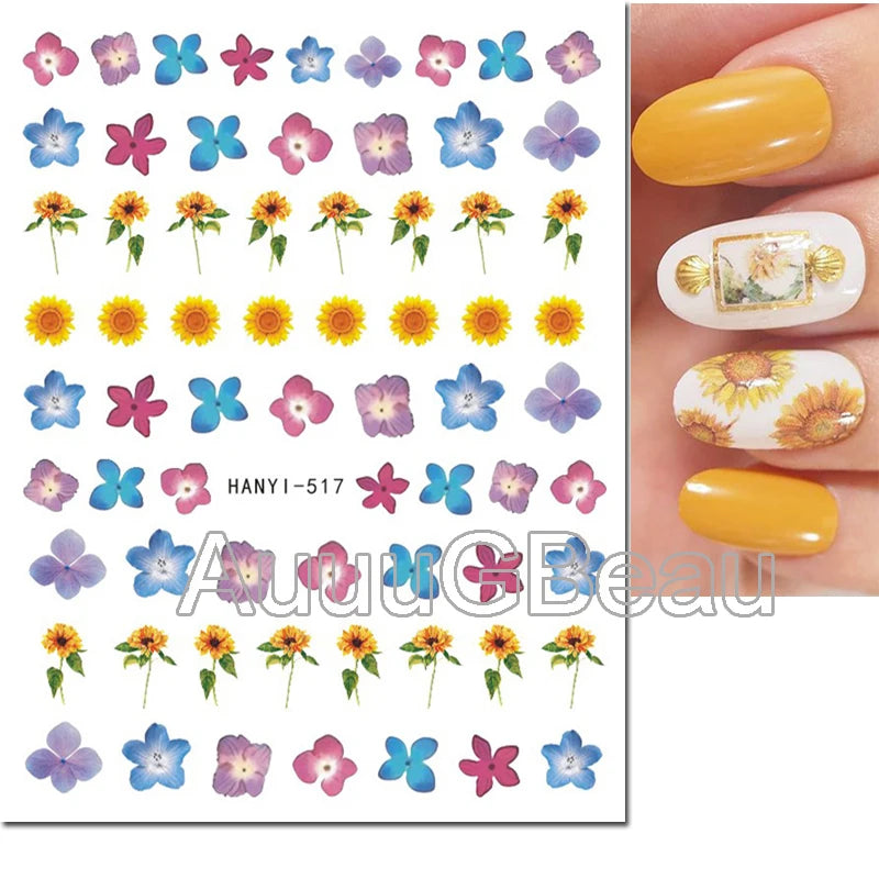 3d Nail Art Decals Geometric Lines Daisy Sunflowers Letters Adhesive Sliders Nail Stickers Decoration For Manicure