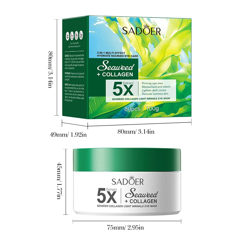 80pcs SADOER Seaweed Crystal collagen Eye Mask Anti Dark Circles Moisturizing Anti-aging Anti Wrinkles Eye Patches Gel Masks