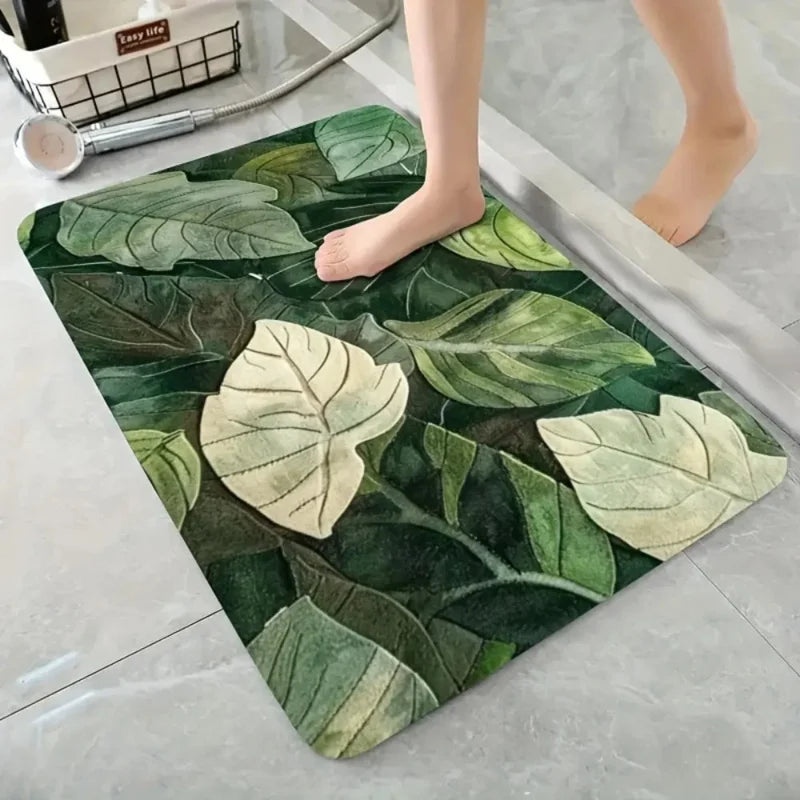 VIKAMA Tropical Green Plant Leaves Bathroom Floor Mat Anti slip Water absorbing Carpet Bathroom Shower Room Decoration