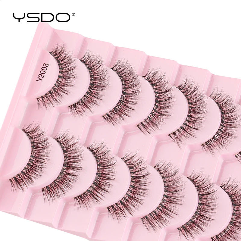 YSDO False Lashes 5/10 Pairs Half Lashes Natural Long Cat Eye Lashes 3D Mink Eyelashes Full Strip Lashes Extension Makeup Tools