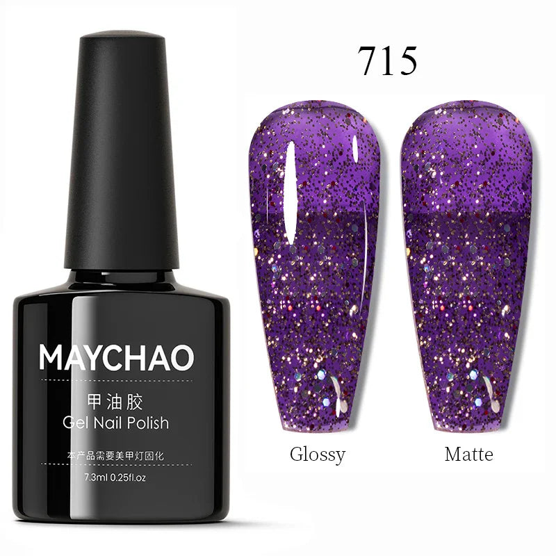 MAYCHAO Glitter Gel Nail Polish 7.3ml Semi-permanent Sequins Shiny Gel Base Top Coat Soak Off UV LED Varnish Nail Art Decoration