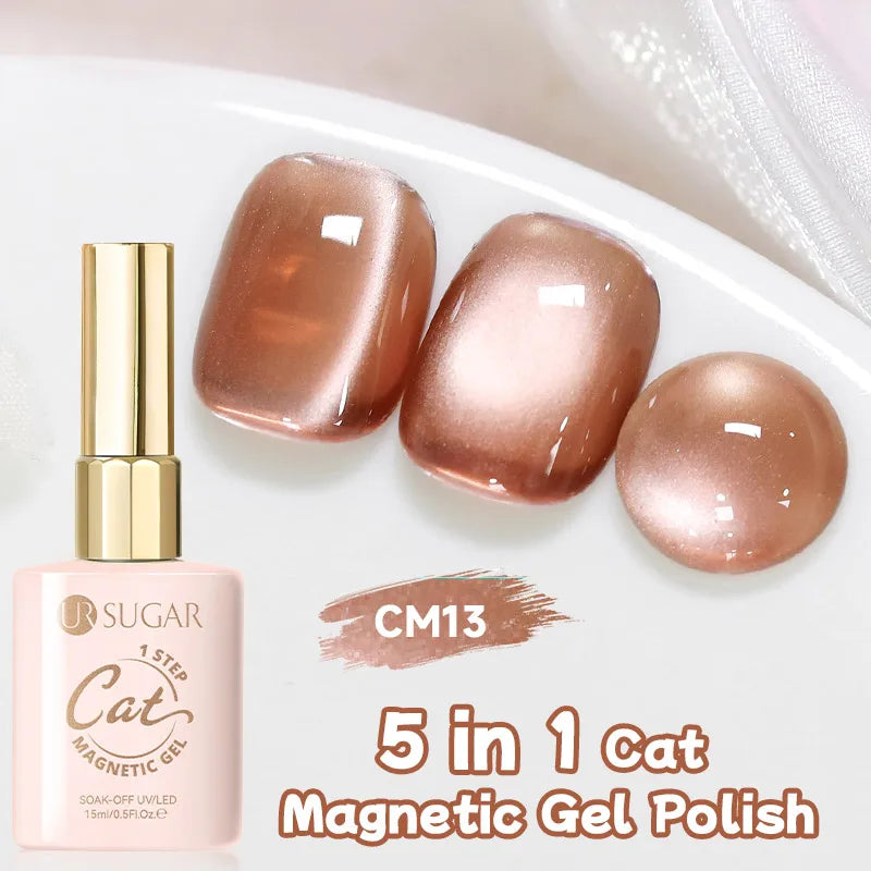 UR SUGAR 5-in-1 15ml Cat Magnetic Gel Polish 1-Step No Base No Top Coat Dry UV LED Nail Gel Long Lasting Easy Apply